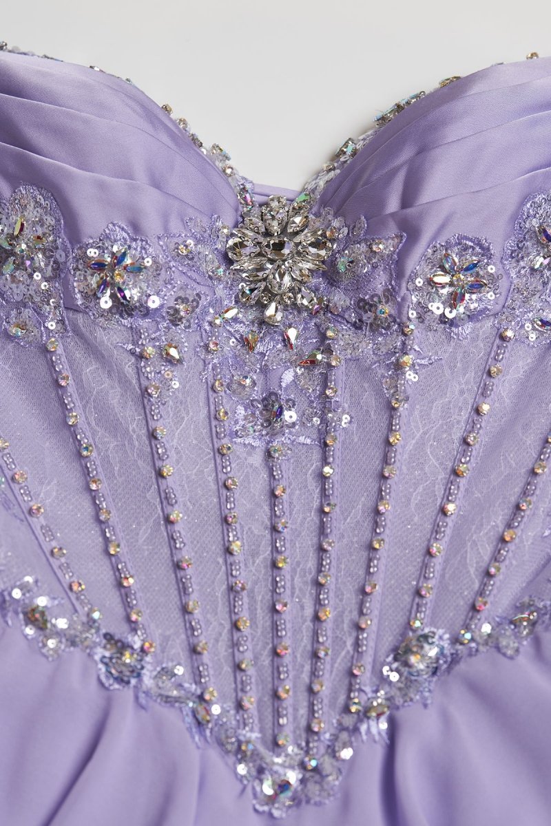Lilac Spaghetti Straps Chiffon Ruffled A Line Long Formal Prom Dresses With Beading - Curvevia