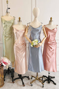 Sheath Champagne Long Bridesmaid Dress With Tie Shoulder - Curvevia