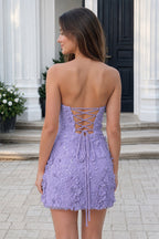 Pink 3D Flower Sequin Sweetheart Sheath Homecoming Dress - Curvevia