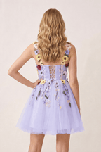 3D Flower Tulle Short Length Wedding Guest Dress - Curvevia