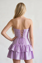 Lavender Strapless A-line Ruffle Short Wedding Guest Dress - Curvevia