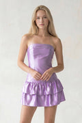 Lavender Strapless A-line Ruffle Short Wedding Guest Dress - Curvevia