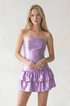 Lavender Strapless A-line Ruffle Short Wedding Guest Dress - Curvevia