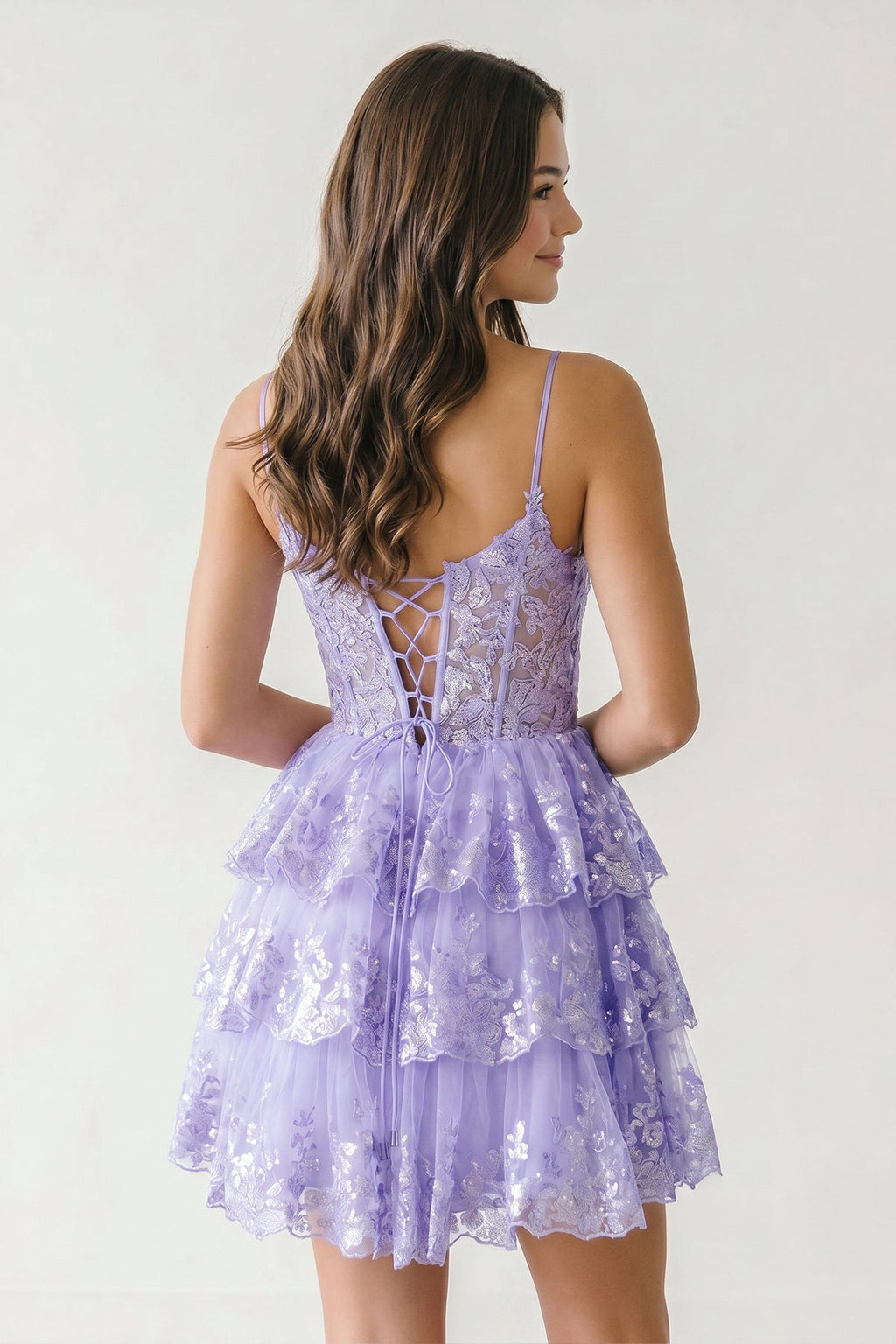 A- Line Sky Blue Sequins Multi-Layers Short Homecoming Dress - Curvevia