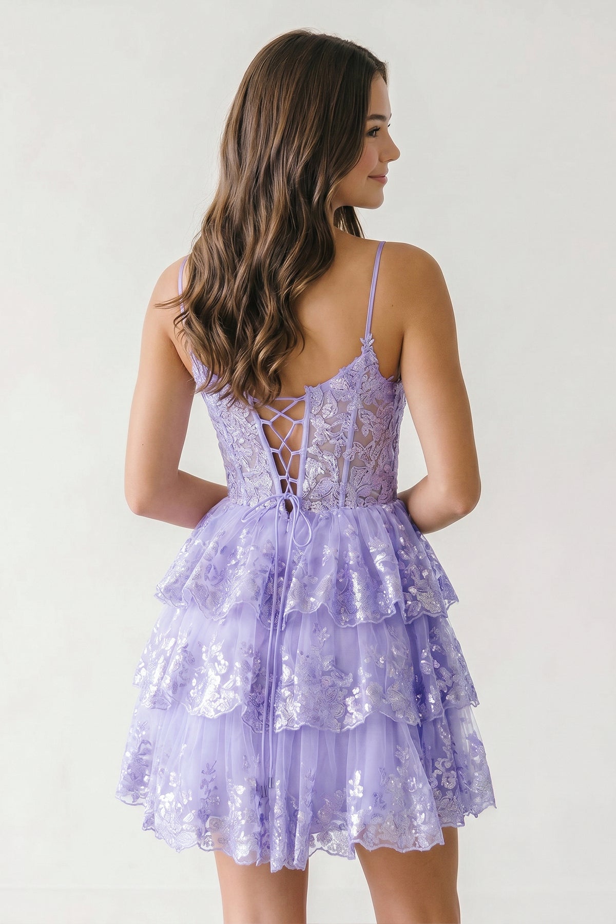 A- Line Sky Blue Sequins Multi-Layers Short Homecoming Dress - Curvevia