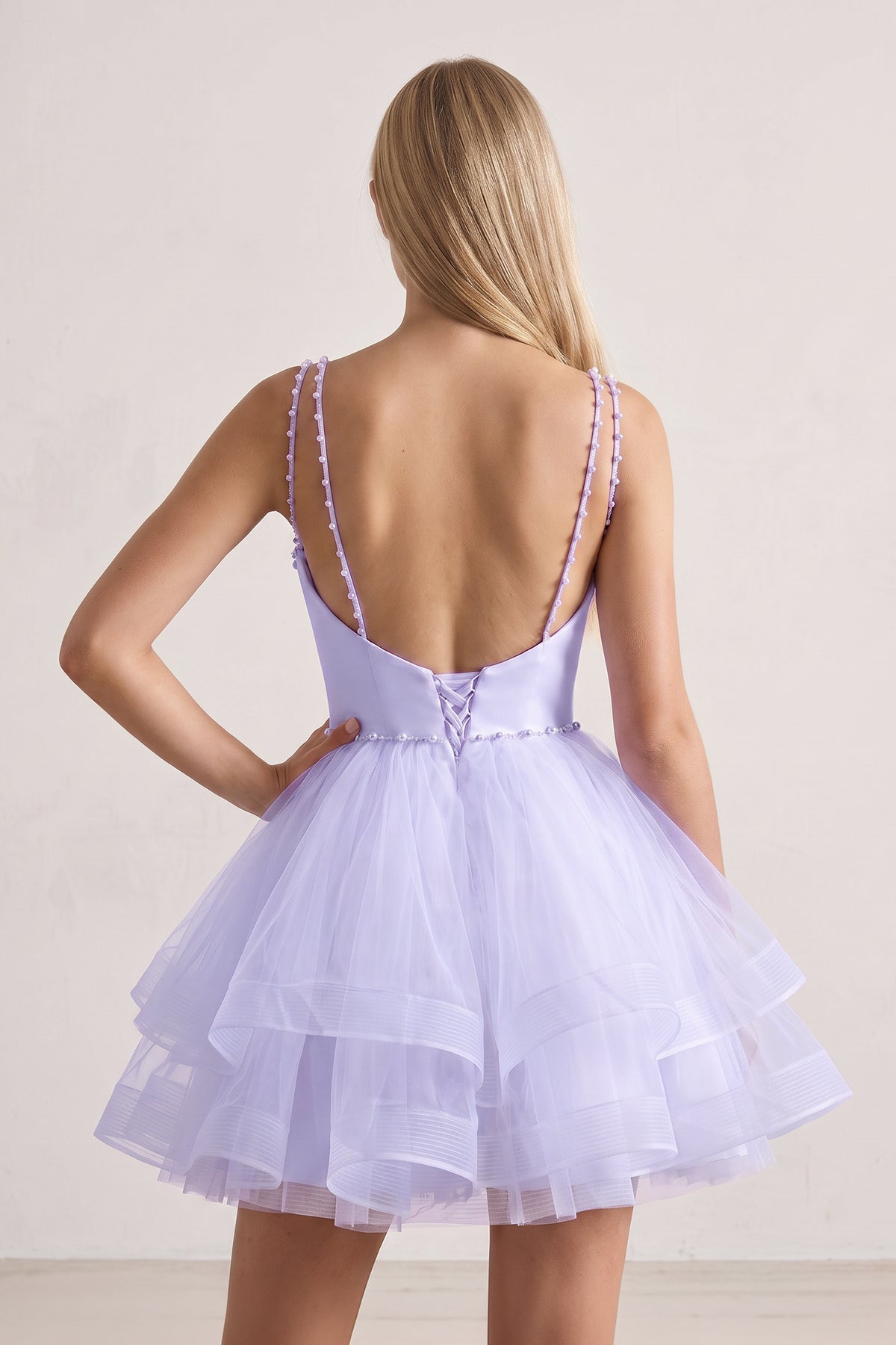 A-line Spaghetti Straps Tulle Short Wedding Guest Dress - Curvevia
