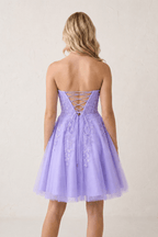A-Line Tulle Lace Wedding Guest Dress with Appliques - Curvevia