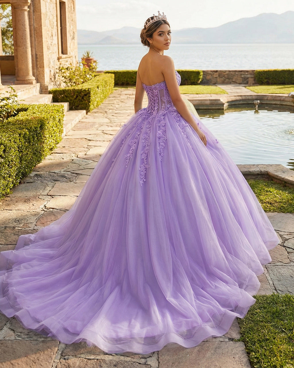 Sky Blue Ball-Gown Tulle 3D Flowers Sweetheart Quinceanera Dresses - Curvevia