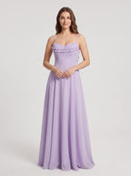 Wisteria Chiffon A-Line V-Neck Lace-up Floor-Length Dress with Pleated Bodice - Curvevia