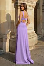Sky Blue Corset Cutout Long Formal Dress with Slit - Curvevia