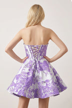 Pink Jacquard A-Line Strapless Corset Homecoming Dress With Pearl - Curvevia