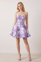 Pink Jacquard A-Line Strapless Corset Homecoming Dress With Pearl - Curvevia