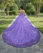 A Line Purple Lace Sweetheart With Corset Back Quinceanera Dresses - Curvevia