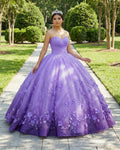 A Line Purple Lace Sweetheart With Corset Back Quinceanera Dresses - Curvevia