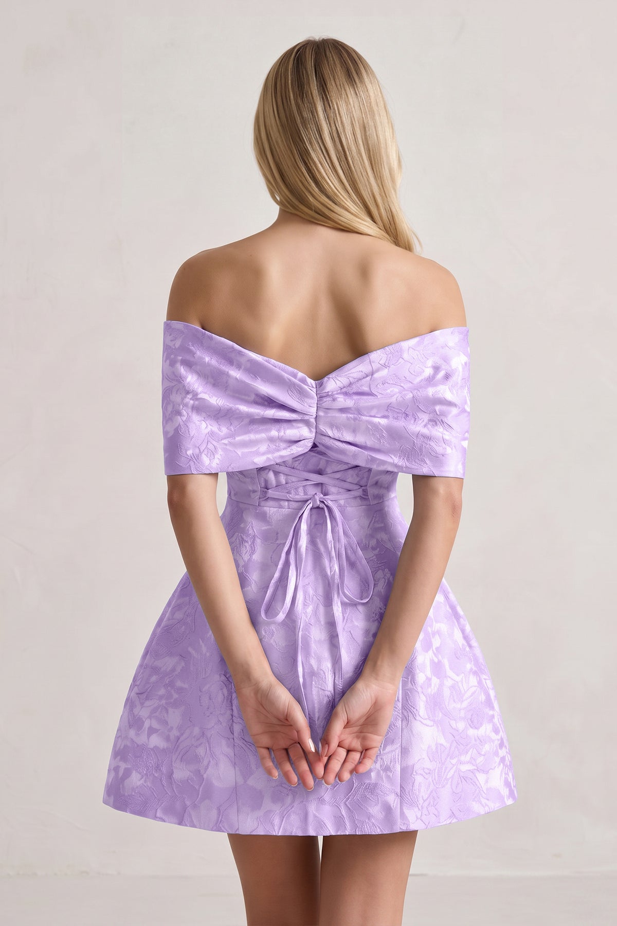 Pink Off The Shoulder Jacquard A Line Wedding Guest Dress With Appliques - Curvevia
