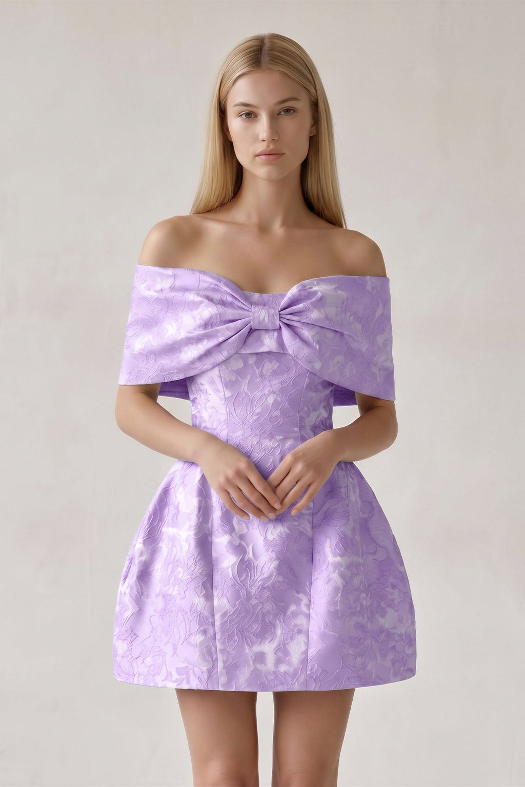 Pink Off The Shoulder Jacquard A Line Wedding Guest Dress With Appliques - Curvevia