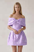Pink Off The Shoulder Jacquard A Line Wedding Guest Dress With Appliques - Curvevia