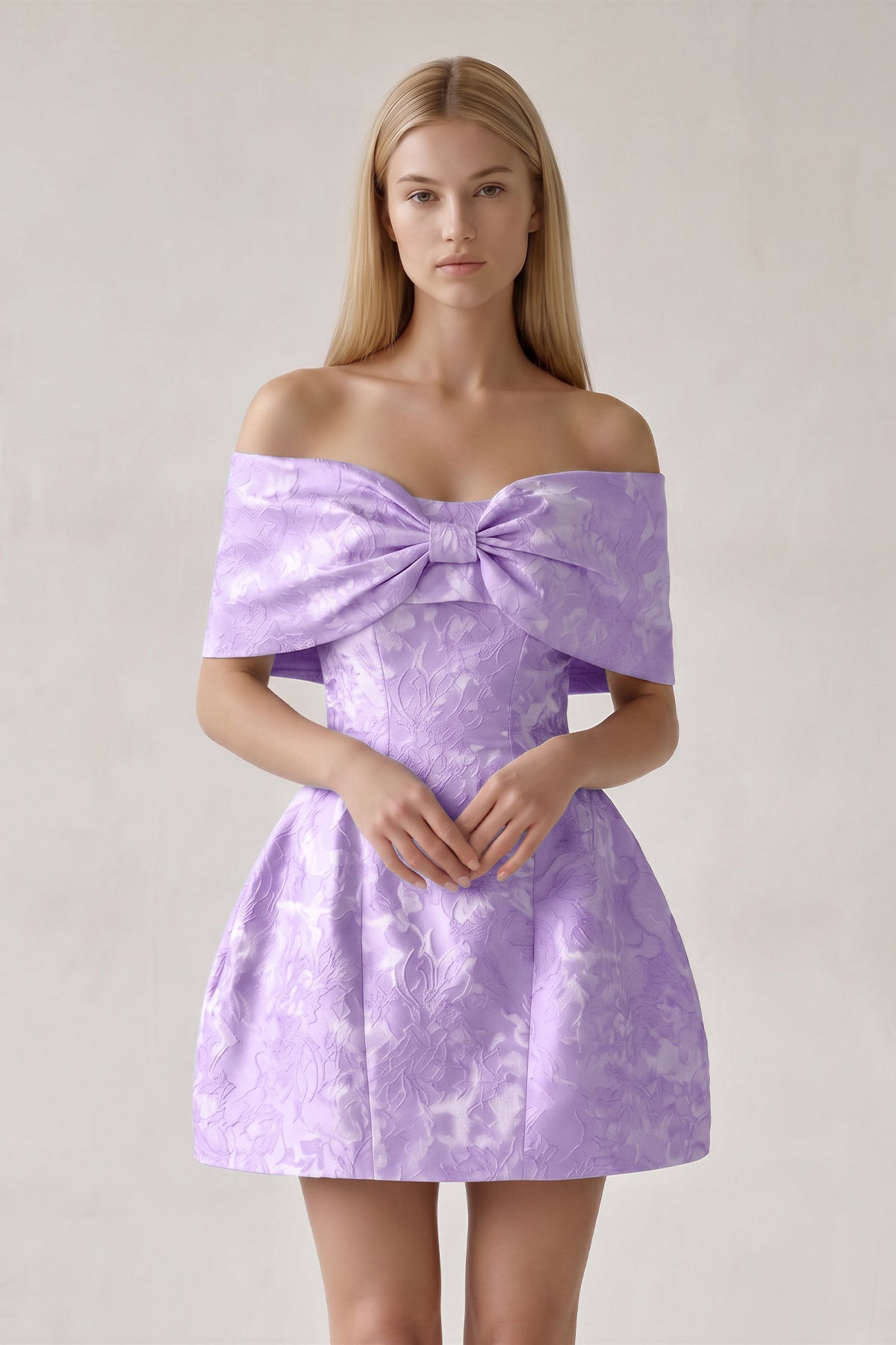 Pink Off The Shoulder Jacquard A Line Wedding Guest Dress With Appliques - Curvevia