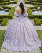Lavender Off-the-Shoulder Straps Appliqued Quinceanera Dresses - Curvevia