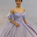 Lavender Off-the-Shoulder Straps Appliqued Quinceanera Dresses - Curvevia