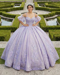 Lavender Off-the-Shoulder Straps Appliqued Quinceanera Dresses - Curvevia