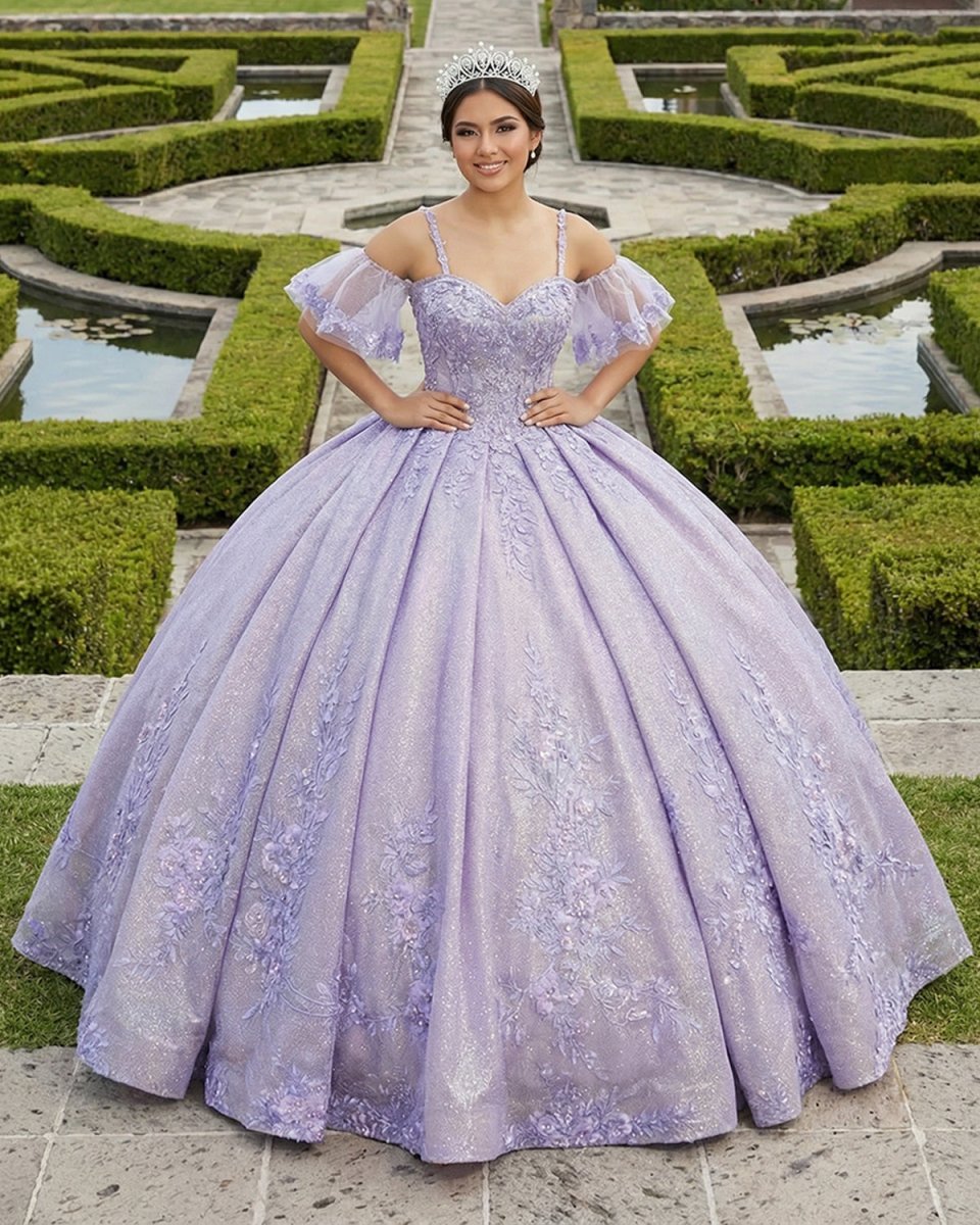 Lavender Off-the-Shoulder Straps Appliqued Quinceanera Dresses - Curvevia