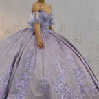 Lavender Off-the-Shoulder Straps Appliqued Quinceanera Dresses - Curvevia