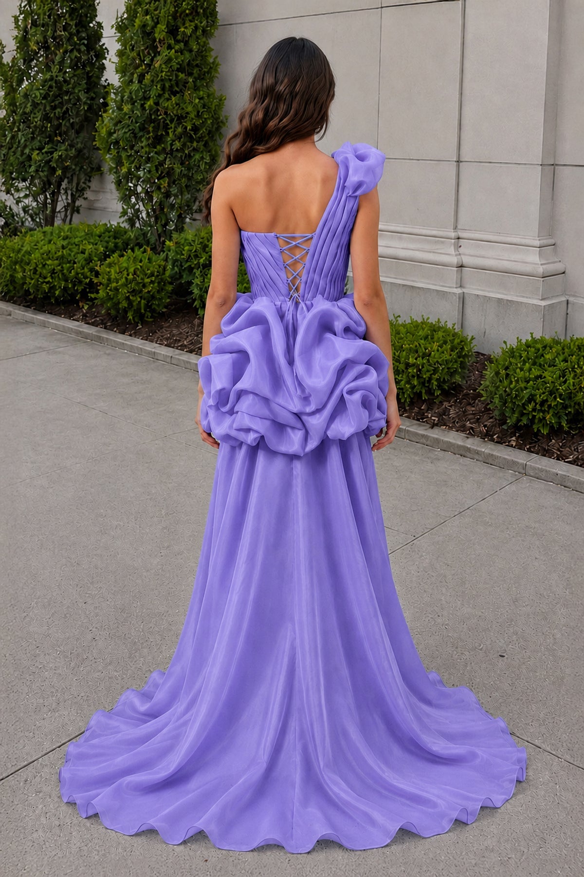 Hot Pink One Shoulder Organza High Low Homecoming Dress With Ruffles - Curvevia