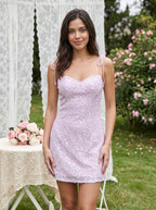 Lilac Sequin Sheath Sweetheart Side Zip Short Dress with Adjustable Straps - Curvevia