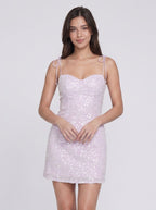 Lilac Sequin Sheath Sweetheart Side Zip Short Dress with Adjustable Straps - Curvevia