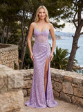 Lavender Sequin column Sweetheart Illusion Floor-Length Dress with Beaded Corset - Curvevia