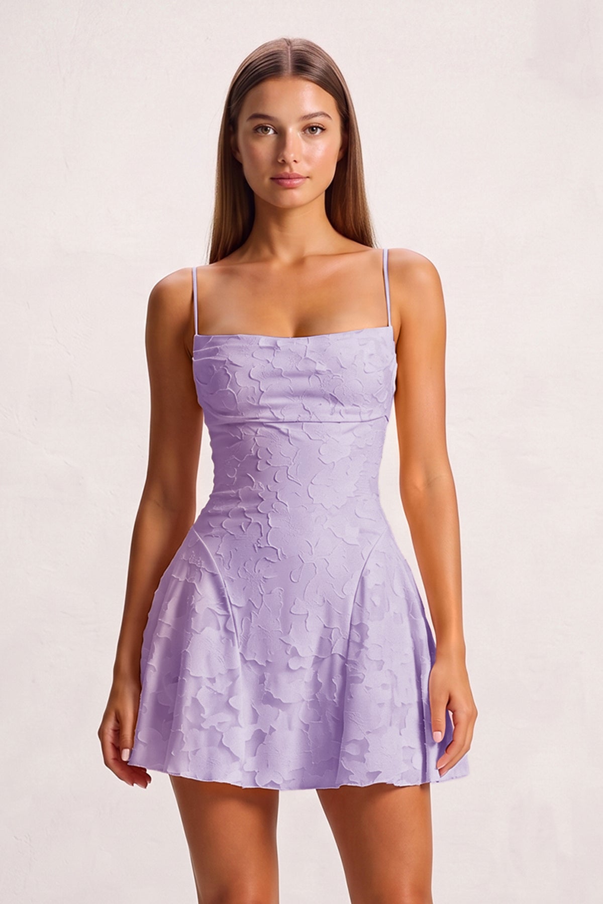 Pink Spaghetti Straps Jacquard Chiffon A-Line Homecoming Dress - Curvevia