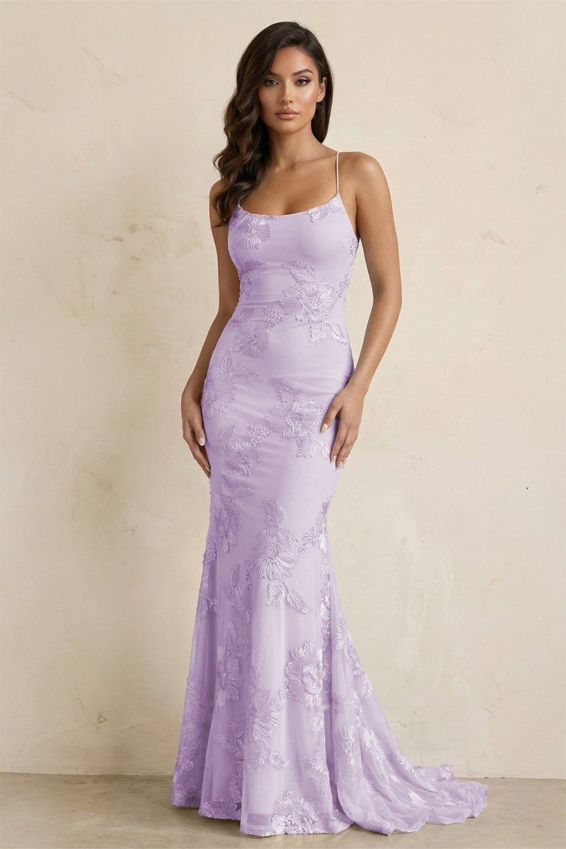 Sky Blue Spaghetti Straps Mermaid Tulle Long Prom Dresses With Appliques - Curvevia