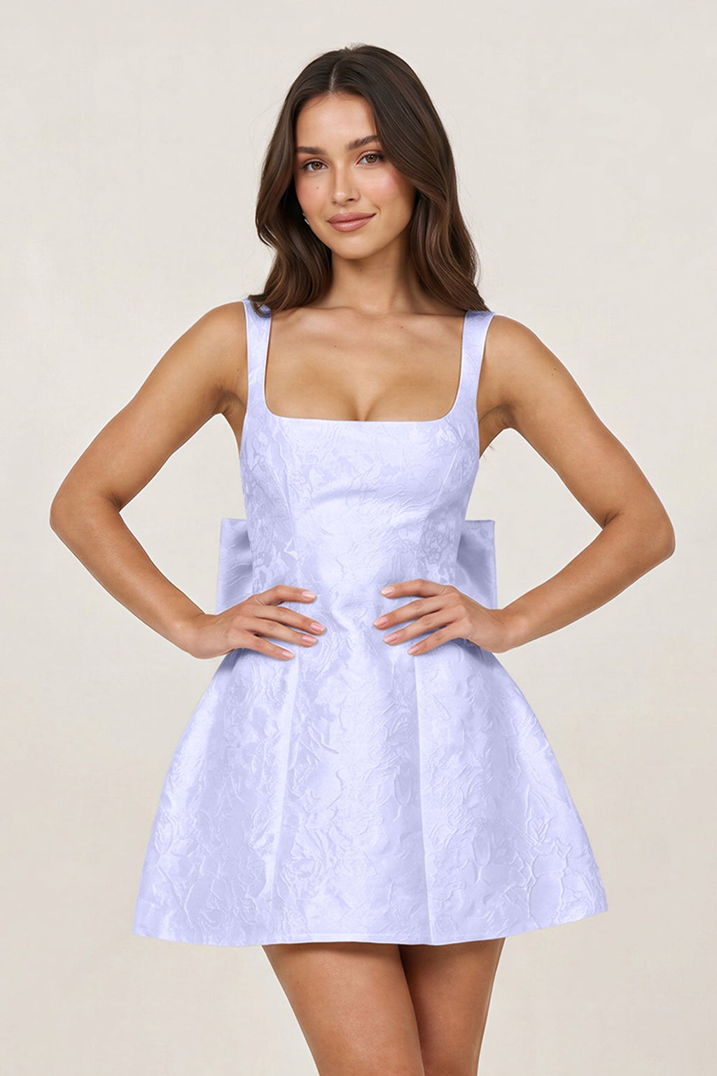 White - Square Neck A Line Short Homecoming Dresses With Bow - Curvevia