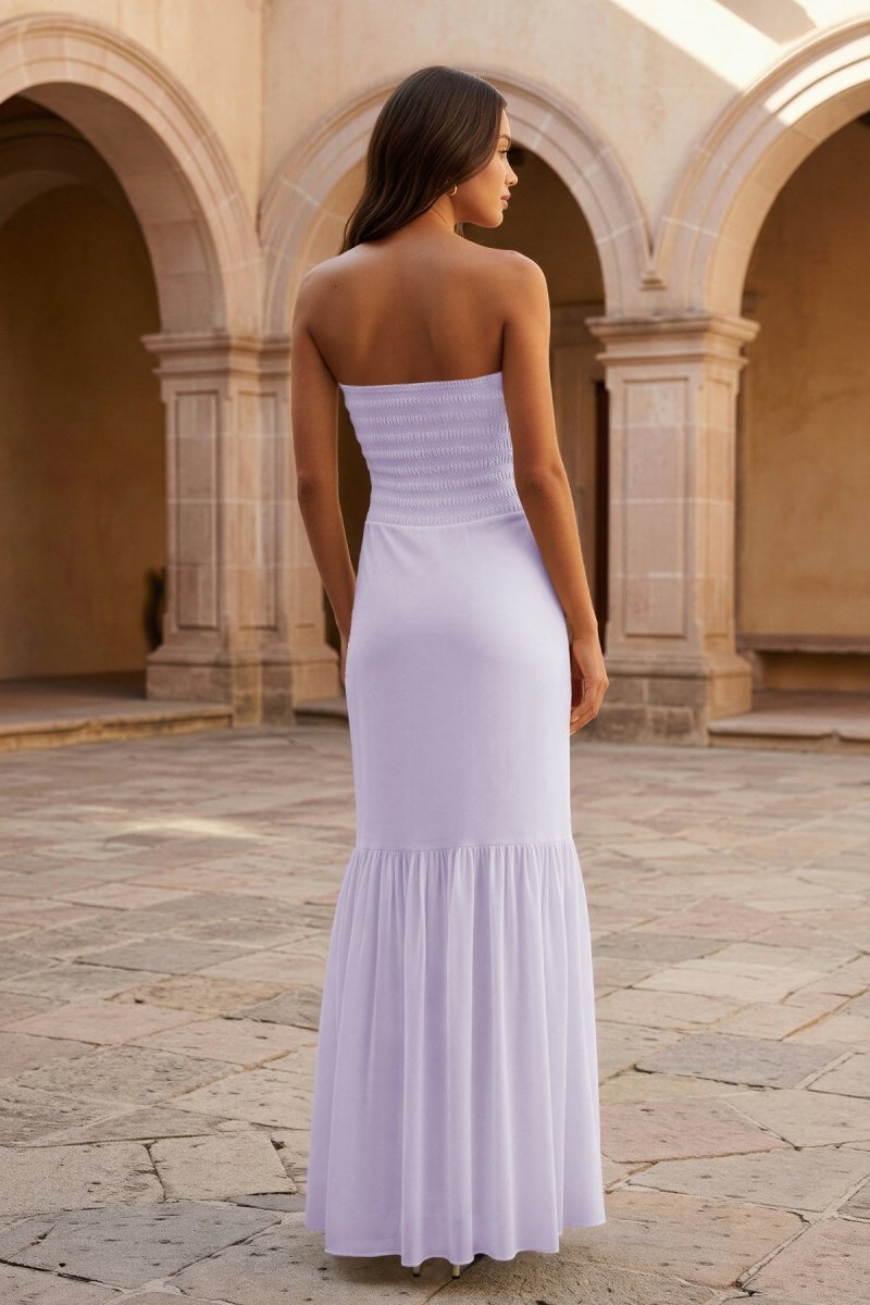 Yellow Strapless Sheath Chiffon Long Evening Dress With Ruffles - Curvevia