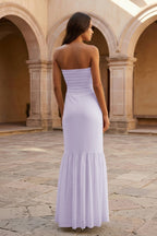 Yellow Strapless Sheath Chiffon Long Evening Dress With Ruffles - Curvevia