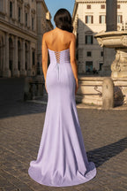 White Sweetheart V Neck Long Prom Dress With Slit - Curvevia