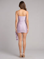 Lavender Matte Satin Sheath Square Neck Backless Short Dress with Cascading Sash - Curvevia