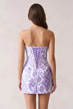 Blue Sweetheart Jacquard Sheath Corset Homecoming Dress - Curvevia