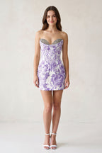 Blue Sweetheart Jacquard Sheath Corset Homecoming Dress - Curvevia