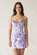 Blue Sweetheart Jacquard Sheath Corset Homecoming Dress - Curvevia