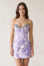 Blue Sweetheart Jacquard Sheath Corset Homecoming Dress - Curvevia