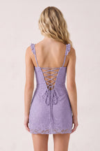 Yellow Sweetheart Lace Sheath Mini Homecoming Dress with Lace-Up Back - Curvevia