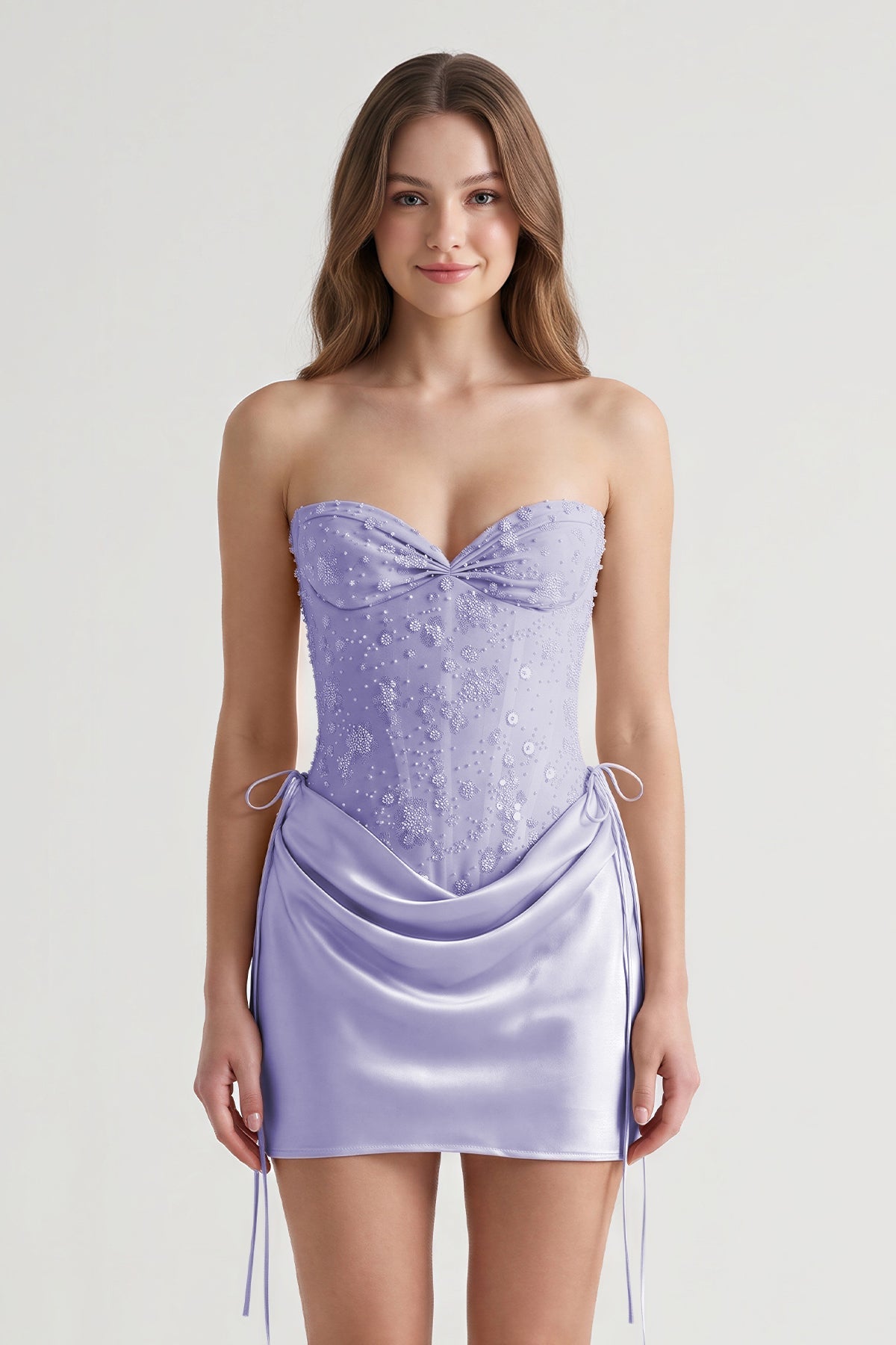 Pink Sweetheart Sheath Corset Ruched Satin Homecoming Dress with Beading - Curvevia
