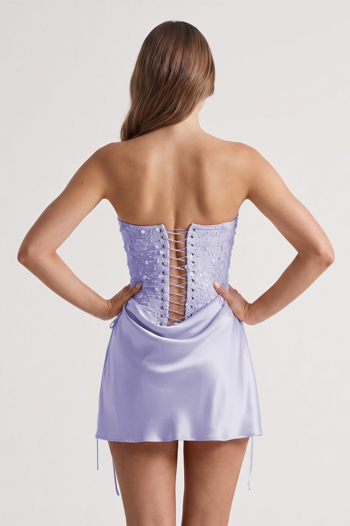 Pink Sweetheart Sheath Corset Ruched Satin Homecoming Dress with Beading - Curvevia