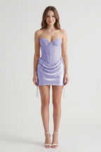 Pink Sweetheart Sheath Corset Ruched Satin Homecoming Dress with Beading - Curvevia
