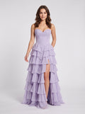 Lavender Tulle A-Line Sweetheart Corset Back Floor-Length Dress with Cascading Ruffles - Curvevia