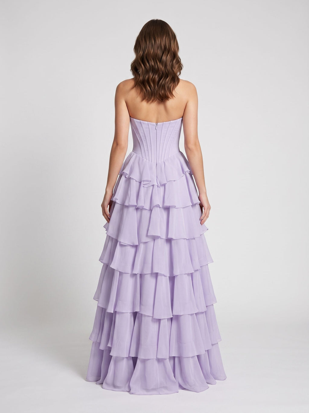 Lavender Tulle A-Line Sweetheart Corset Back Floor-Length Dress with Cascading Ruffles - Curvevia