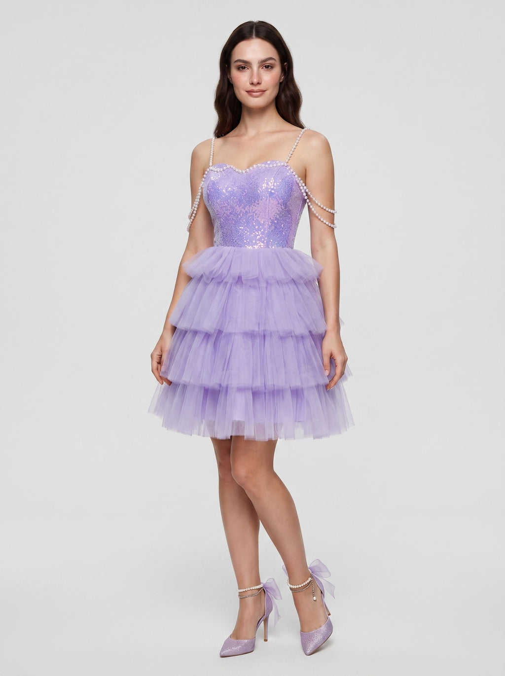 Wisteria Tulle A-Line Sweetheart Criss-Cross Straps Short Dress with Beading - Curvevia