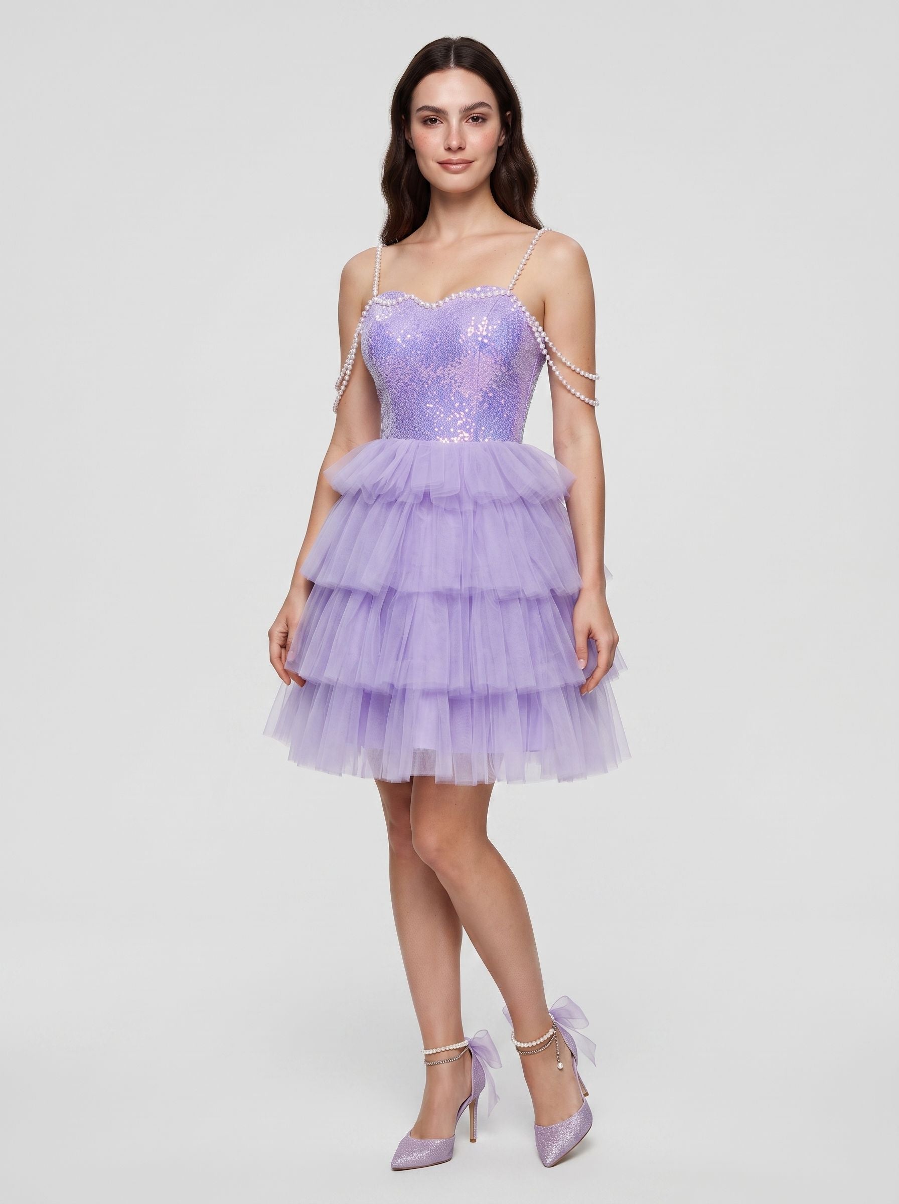 Wisteria Tulle A-Line Sweetheart Criss-Cross Straps Short Dress with Beading - Curvevia